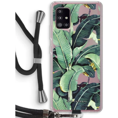 Afbeelding van Case Company® hoesje met Koord geschikt voor Samsung Galaxy A51 5G Bananenbladeren Telefoonhoesje Zwart Bescherming aan alle Kanten en Over de Schermrand