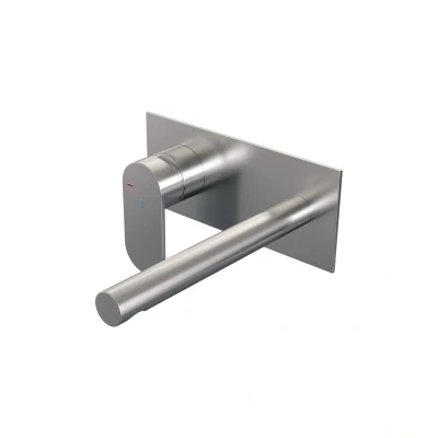 Afbeelding van Brauer Brushed Edition Wastafelmengkraan inbouw rechte uitloop rechts hendel breed plat afdekplaat model C2 PVD geborsteld RVS