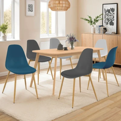 Afbeelding van Set van 6 DANI Scandinavische stoelen mix kleur wit, lichtgrijs, blauw x2, donkergrijs x2