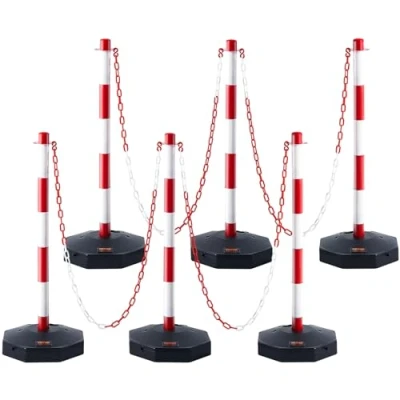 Image de VEVOR Poteau de Signalisation 6PCs Délimitation sur Socle Remplissable Hauteur Réglable Cône Longue Chaine 2 m pour Contrôle Circulation Chantier Parking Rouge et Blanc