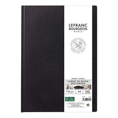 Afbeelding van Lefranc Bourgeois 301347 Studio schetsboek, 80 vellen, A4, 110 g/m², schetspapier met fijnkorrelig oppervlak voor tekenen potloden, krijt, kolen en andere technieken