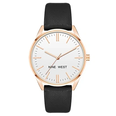 Afbeelding van Nine West Horloge voor dames, zwart/roségoud, kwartsuurwerk, Kwartsuurwerk