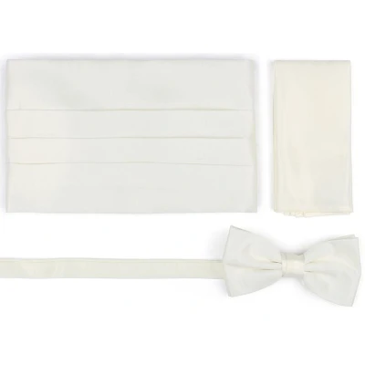Afbeelding van Suitable Cumberband Strik Pochet Set Off White Heren Polyester Herenkleding