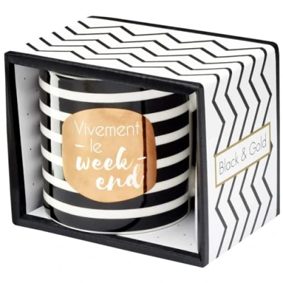 Image de DRAEGER PARIS Mug Black &amp; Gold porcelaine fine &quot;Vivement le week end&quot; humour à offrir vos collègues, amis, proches café original avec coffret Cadeau