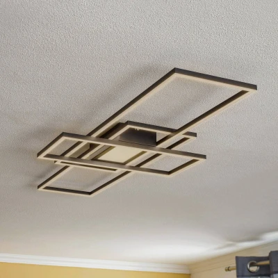 Afbeelding van Lindby LED plafondlamp met dimmer CCT Aluminium, kunststof H: 6.5 cm zwart mat