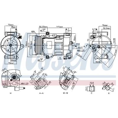 Afbeelding van NISSENS 890758 AC Compressor VS16 12 PAG 46 YF R 1234yf FORD: Tourneo Courier, FIESTA 6