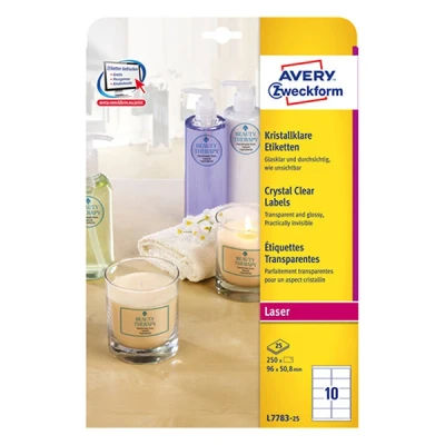 Image de Avery zweckform L7783 25 étiquettes transparentes 96 x 50,8 mm (250 pièces)