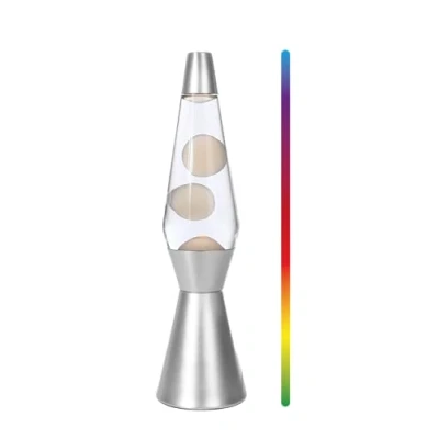 Afbeelding van I TOTAL® Led lavalamp 36 cm met wasverwarmer, zonder lamp van kleur veranderend licht, witte was en zilveren basis