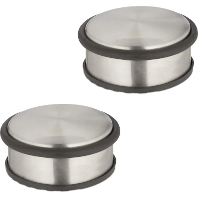 Afbeelding van Relaxdays deurstopper set van 2 zonder boren deurbuffer binnen rond zilver