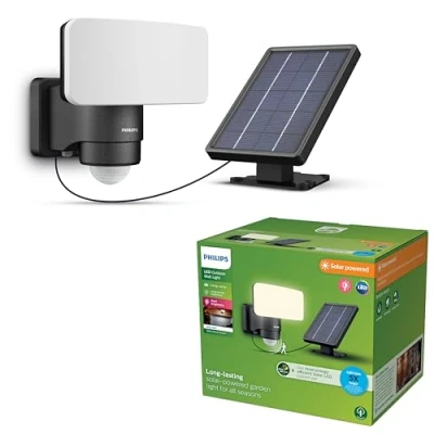 Afbeelding van Philips Tylus beveiligingslamp UltraEfficient LED Solar buitenlamp Helder warm licht; 3000K Zwart Bewegingssensor Schemersensor Zonne energie