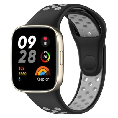Afbeelding van Siliconen sportband Zwart met grijs Xiaomi Redmi Watch 3
