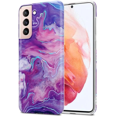 Afbeelding van Cadorabo Hoesje geschikt voor Samsung Galaxy S21 5G in Paars Roze Marmer No. 19 Beschermhoes gemaakt van TPU siliconen Case Cover met mozaïek motief