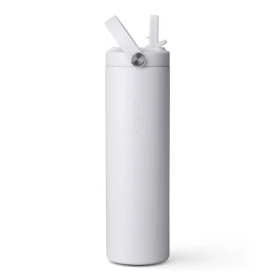 Afbeelding van Vinsun Drinkfles van roestvrij staal, wit, 750 ml, lekvrij, rietje, dubbelwandig, geïsoleerd, BPA vrij, lichte thermosfles voor fitness, universiteit, kantoor, reizen