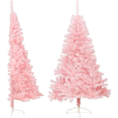 Afbeelding van Kunstkerstboom met standaard half 150 cm PVC roze