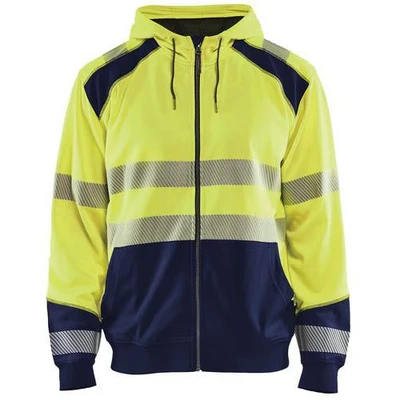 Image de Sweat zippé à capuche haute visibilité jaune fluorescent/marine