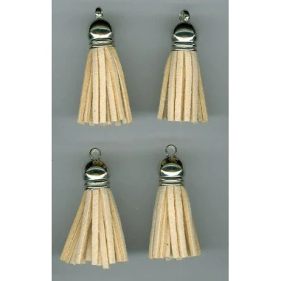 Afbeelding van Kwastjes tassel met cap suede beige zilver 3CM 4 ST 12312 1204