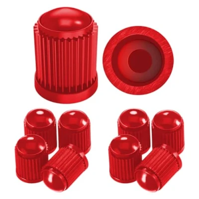 Afbeelding van Pitlane Performance® 10 stuks autobandenventieldoppen voor auto, SUV, motorfiets, fiets, alle Schrader ventielen (rood)