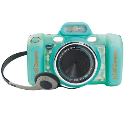 Afbeelding van VTech Kidizoom Duo FX Aquamarina kindercamera, selfies, video, kleurenscherm, stripstudio, filters en grappige effecten, cadeau voor kinderen van 4 tot 12 jaar, ESP versie