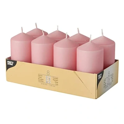 Afbeelding van Conpax candles Stompkaarsen/zuilkaarsen set van 8x lichtroze D5 x H10 cm 16 branduren