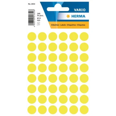 Afbeelding van Etiket HERMA 1854 rond 12mm fluor geel 240 stuks Blister a 5 vel 10