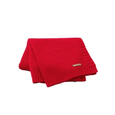 Afbeelding van Gebreide deken voor baby&#039;s, jongens, meisjes, eenvoudig, ultrazacht en wollig, vierkante inbakerdeken, kinderwagen of babybed, beddengoedset (80 x 100 cm, rood)