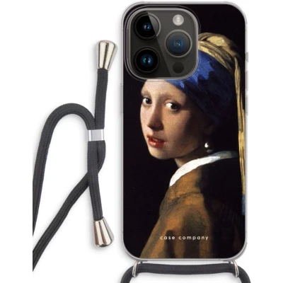 Afbeelding van Case Company® hoesje met Koord geschikt voor iPhone 14 Pro The Pearl Earring Telefoonhoesje Zwart Extra Bescherming aan alle Kanten en Over de Schermrand