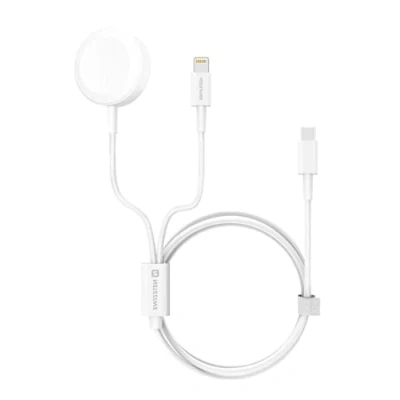 Afbeelding van Swissten Draadloze 2 in 1 Magnetische oplader Geschikt voor Apple Watch 1/2/3/4/5/6/7/8/SE Lightning Kabel iPhone USB C 1.2M Wit