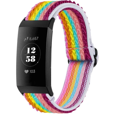 Afbeelding van iMoshion Bandje Geschikt voor Fitbit Charge 3 / 4 Elastisch nylon band met zwarte aansluiting Meerkleurig