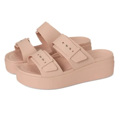Afbeelding van Crocs Brooklyn Buckle Low Wedge Platform Dames, Roze karamel