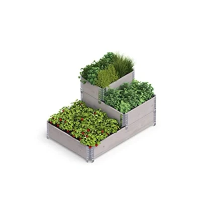 Afbeelding van Upyard Stepped bed Modern verhoogd van pallets Modulair bloembed met meerdere niveaus natuurlijk hout voor tuin en terras, grijs, 120 x 80 58,5 cm