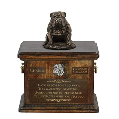 Afbeelding van Bulldog urn hond met beeldje gepersonaliseerde voor hondenas