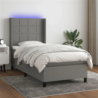 Afbeelding van vidaXL Boxspring met matras en LED stof donkergrijs 80x200 cm