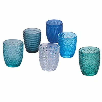 Afbeelding van Set van 6 waterglazen, 350 ml, getinte glaspasta, transparant, geometrie Ocean