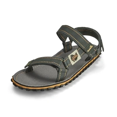 Afbeelding van Gumbies Tracker uniseks sandalen met verstelbare bandjes van superzacht katoen, binnenzool katoen en gerecyclede rubberen zool, grijs.