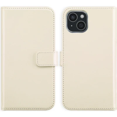 Afbeelding van Selencia Hoesje Geschikt voor iPhone 15 Met Pasjeshouder Echt Lederen Bookcase beige