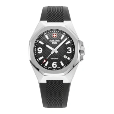 Afbeelding van Swiss Alpine Military 7005.1 Analoog kwartshorloge voor heren, siliconen, staal/zwart/zwart 1837sam, armband