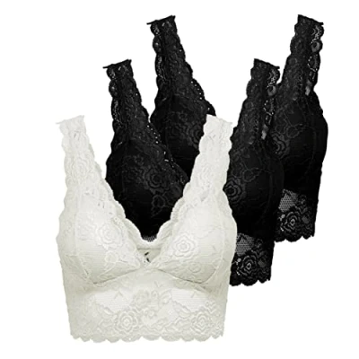 Afbeelding van ONLY Onlchloe Lace Bra Noos Acc damesbeha, Set van 3 beha&#039;s (2 zwart, 1 wit)