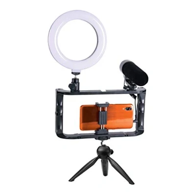 Afbeelding van Gadget Monster Vlogging Kit LED Ring Frame Tripod voor Smartphone/Camera Microfoon Black