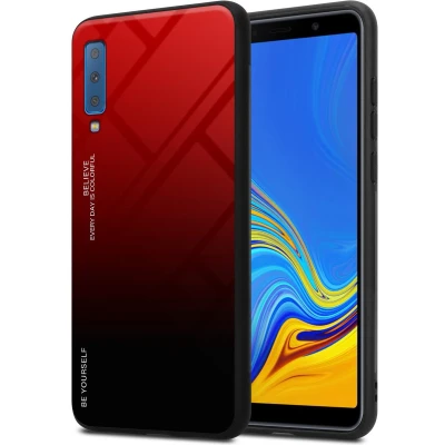 Afbeelding van Cadorabo Hoesje geschikt voor Samsung Galaxy A7 2018 in ROOD ZWART Tweekleurige beschermhoes van TPU silicone Case Cover en achterzijde gehard glas