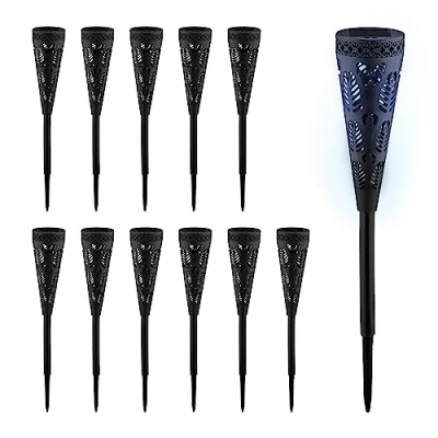 Afbeelding van Relaxdays solar tuinfakkels solarlampen met grondpen 41 cm buitenverlichting zwart Pak van 12