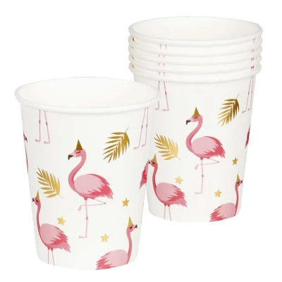 Afbeelding van Flamingo Bekers Goud en Roze 210ml 10 stuks