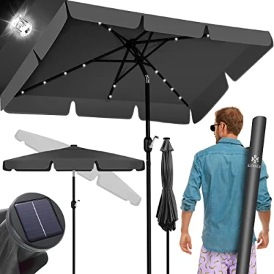 Afbeelding van KESSER® Parasol LED Solar Stokparasol met Zwengel Incl. 2in1 Beschermhoes Transporttas, Tuinparasol, voor Balkon Tuin &amp; Terras Verstelbaar Buigbaar Balkonparasol Rond, Antraciet