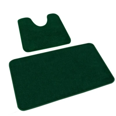 Afbeelding van Rururug Set van 2 zachte microvezel badkamermatten met uitsparing Antislip Afwasbaar Groen 50 x 80 + 40 cm