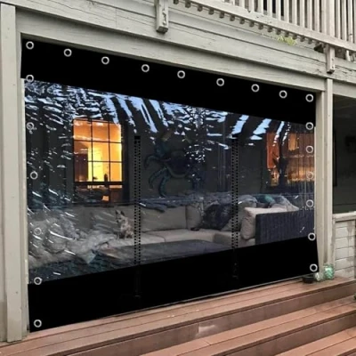 Afbeelding van Buitengordijnen met ritssluiting, transparante en waterdichte zijpanelen, zeilgordijnen oogjes, pvc regengordijnen voor pergola, terras, paviljoen,