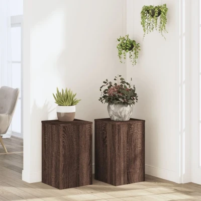 Afbeelding van Plantenstandaards 2 st 30x30x50 cm bewerkt hout bruin eiken