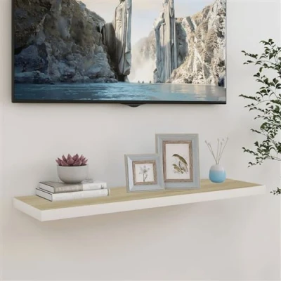Afbeelding van Wandschap zwevend 90x23,5x3,8 cm MDF eikenkleurig en wit