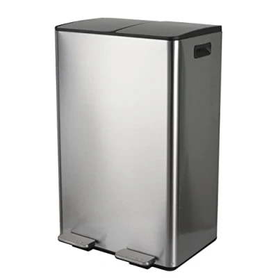 Afbeelding van spirella Afvalemmer met binnenemmer, vuilnisemmer, grote 60 l (2 x 30 l), pedaalemmer, roestvrij staal, afvalbak, softclosemechanisme, zilver