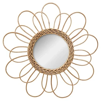 Image de miroir fleur en rotin ø 38 cm beige