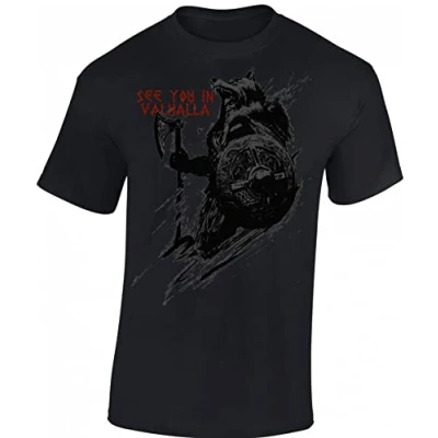Afbeelding van Viking T shirt voor heren, &#039;See You&#039; in Valhalla, Viking&#039;, cadeau zwart.