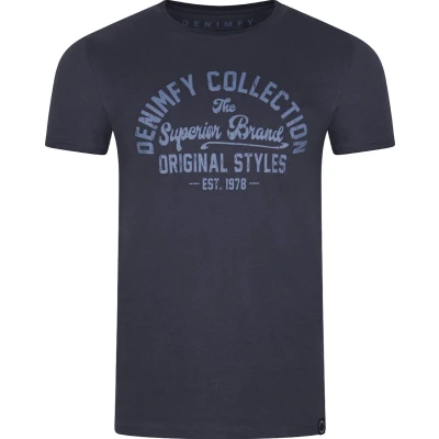 Afbeelding van DENIMFY Heren T Shirt DFNuri regular fit Blauw L Ronde Hals Volwassenen